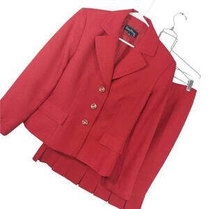 EVAN-PICONE! RAVISHING RED TEXTURED, PLEATED SKIRT BOTTOM SUIT, 2 PIECES! SZ 16